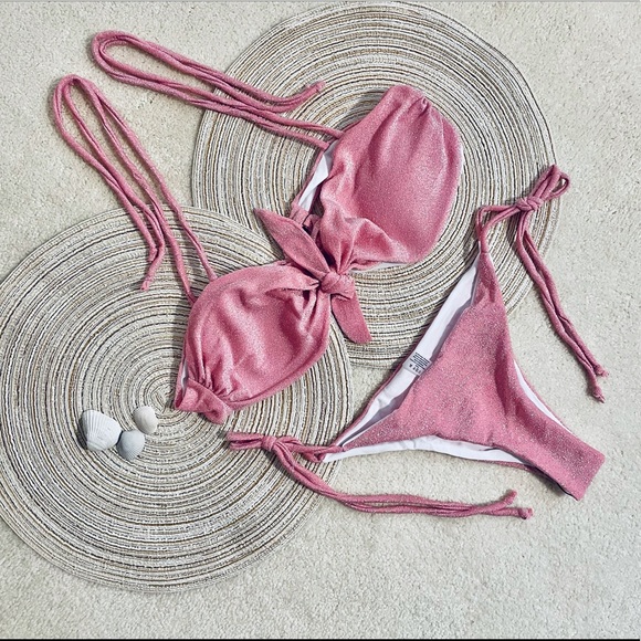 NWT M/L blush baby pastel pink shiny string Brazil - Picture 2 of 14